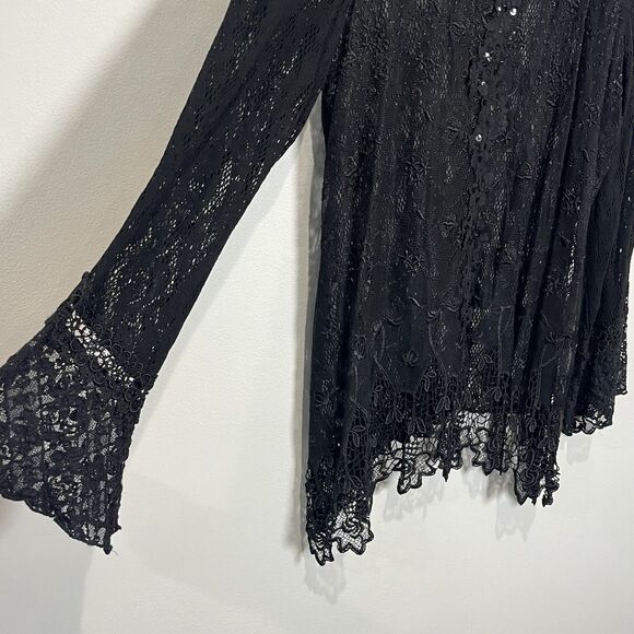 Spencer Alexis Blouse Women’s 16 Black Lace Crochet Sequin Whimsigoth Witchy - Picture 5 of 9